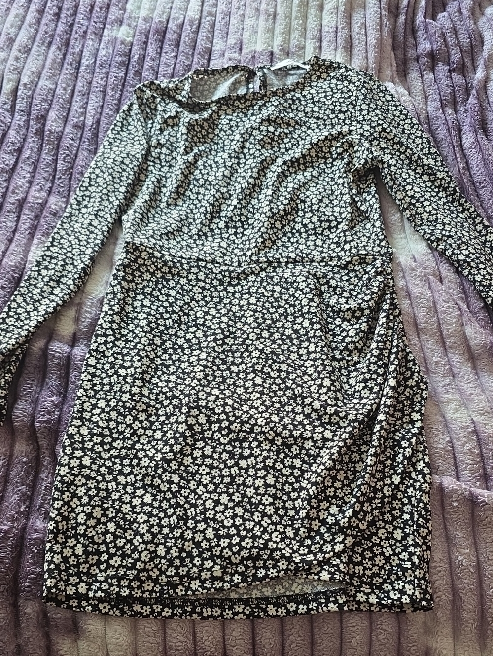 Mango Small Floral Long-Sleeve Black & White Dress